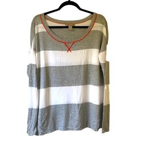 Banana Republic light weight gray and white striped long sleeve sweater